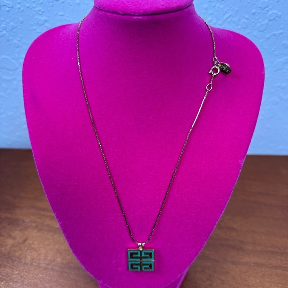 Givenchy Silver Necklace with Teal Pendant - Picture 1 of 6
